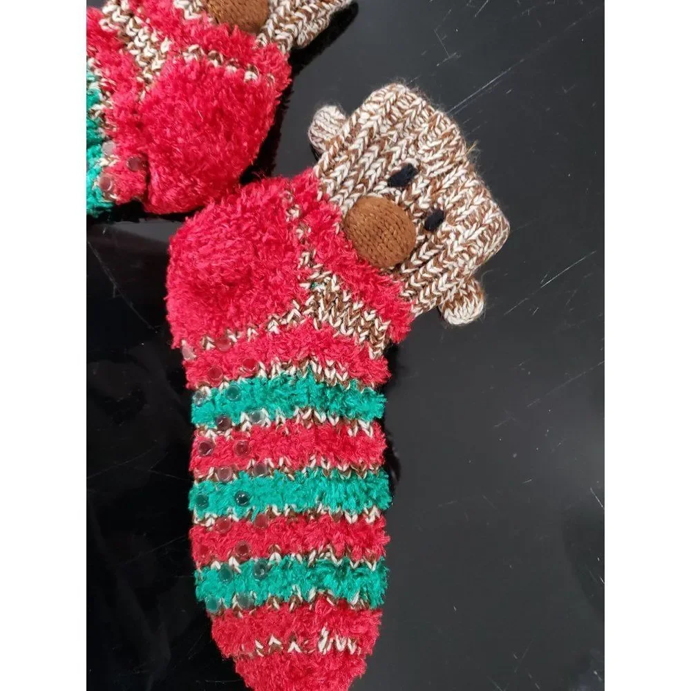 Sock Monkey Socks one size striped knitted red‎ green